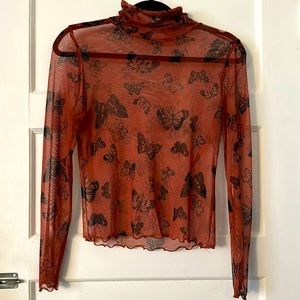 Turtleneck Sheer Long-sleeve